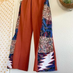 Handmade Patchwork Vintage Grateful Dead Boho Wide Leg High Waist Trouser Pants